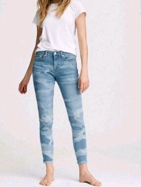 Rag & Bone Womens Jeans 25 Cate Mid-Rise Ankle Skinny Light Blue Camouflage Camo
